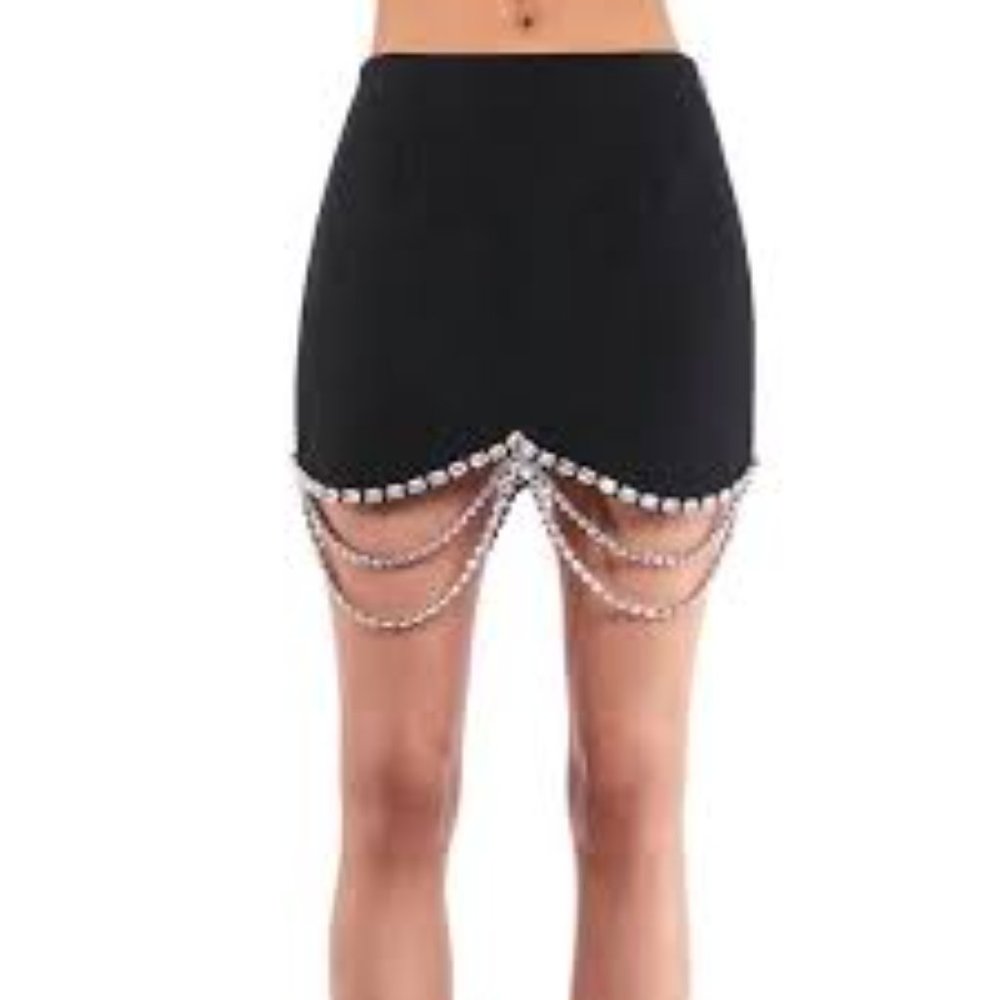 Area Draped Crystal Scallop Mini Skirt